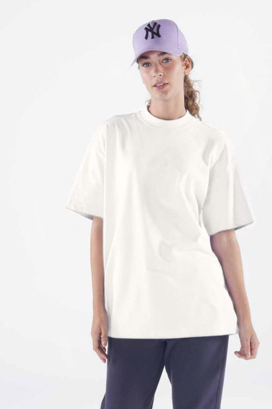 Agar Kadın Kırık Beyaz %100 Koton Bisiklet Yaka Oversize Tişört