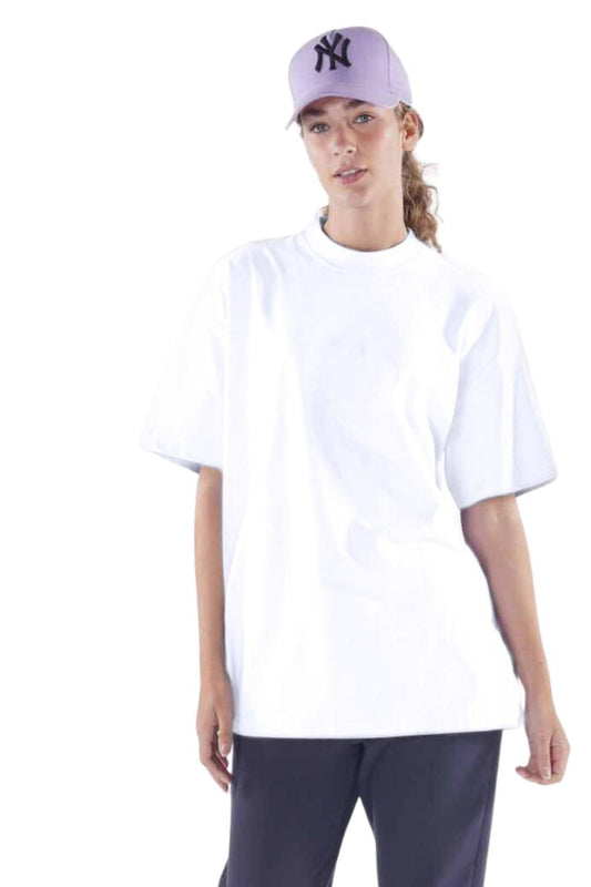 Agar Kadın Beyaz %100 Koton Bisiklet Yaka Oversize Tişört