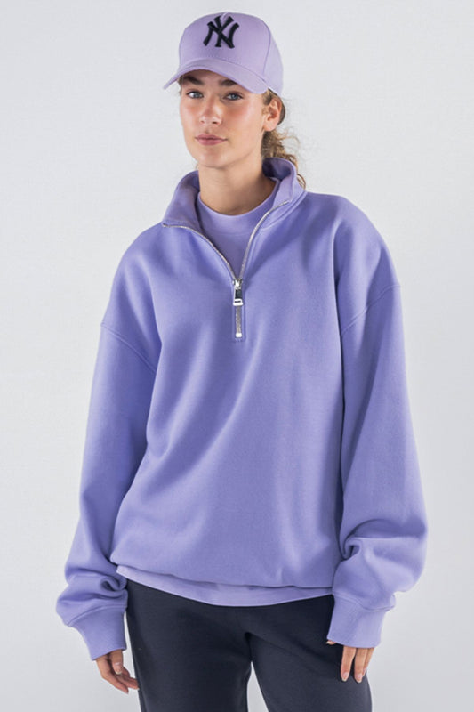 James Kadın Lila Dik Yaka Oversize Yarı Fermuarlı Sweatshirt