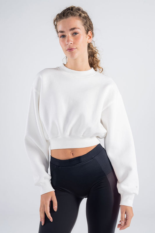 Monica Kadın Kırık Beyaz Oversize Bisiklet Yaka Crop Sweatshirt